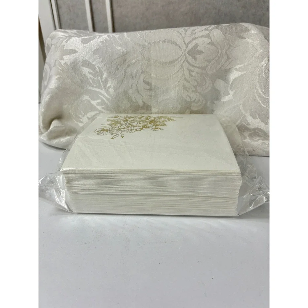 Paper Cocktail Napkins White Metallic Gold Rose from Minted
